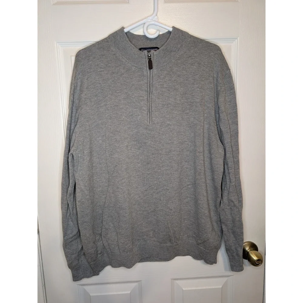 Roundtree & Yorke Mock Neck Long Sleeve Gray Quarter Zip Sweater Pullover Men XL